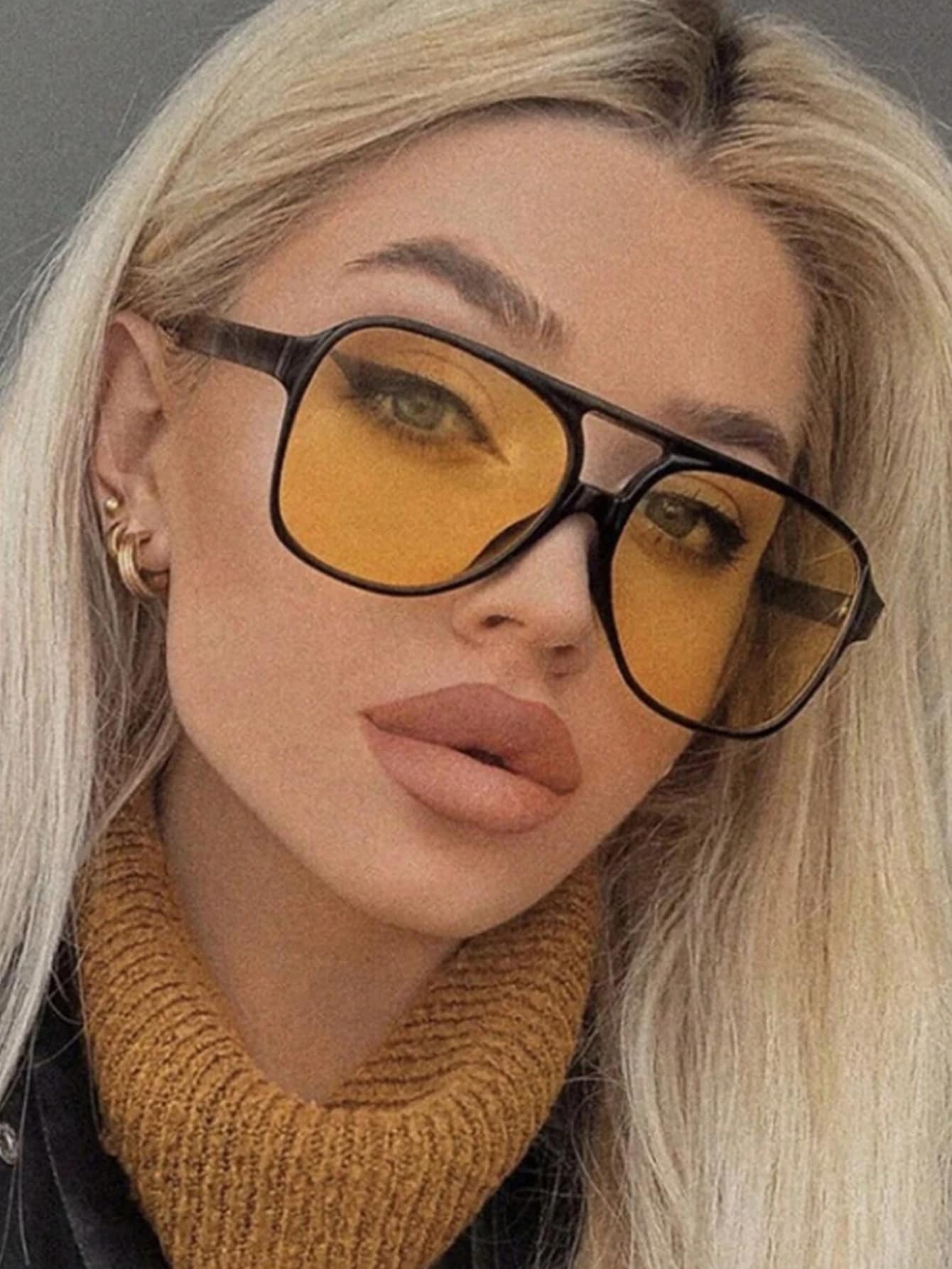 1 pieza Gafas de moda estilo piloto retro de los años 80/90, gafas de moda con doble puente clásico, adecuadas para hombres y mujeres, para vacaciones de verano y uso diario, con marco negro y naranja, bisagras de plástico y metal duraderas, en caja de regalo, regalo para el Día del Padre y San Valentín, para parejas - Negro - Ver 1