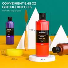 Nicpro 18 Colors Large Acrylic Paint Set, 8.45 Fl Oz./ 250 Ml Artist Painting Supplies Bulk For Multi Surface Canvas, Wood, Fabric, Leather, Cardboard, Paper, Crafts, Hobby With Color Wheel - Nhiều màu - Xem 4