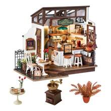 Robotime Rolife Dollhouses Miniature House Kit With Furniture And LED Light Dollhouse Wooden Model Kits For Adults DIY Building Christmas Gifts For The Family (NO.17 Café) - 彩色 - 查看 3