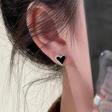 1pair Rhinestone Heart & Bowknot Design Stud Earrings - Black - View 5