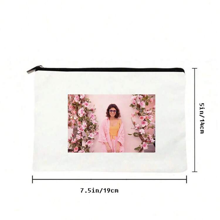 Bolsa de lona personalizable con diseño de foto personalizada, organizador de viaje plegable de gran capacidad para artículos de tocador, estuche de maquillaje con monograma - Beis - Añade 10