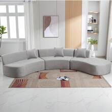 Oversized Modular Sectional Sofa For Living Room, 136.6" Minimalist Modern Curved Sofa Cloud Couch Chenille Upholstered Deep Seat Sofa Couch With Chaise & Pillows - Xám - Xem 6