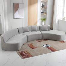 Oversized Modular Sectional Sofa For Living Room, 136.6" Minimalist Modern Curved Sofa Cloud Couch Chenille Upholstered Deep Seat Sofa Couch With Chaise & Pillows - Xám - Xem 1