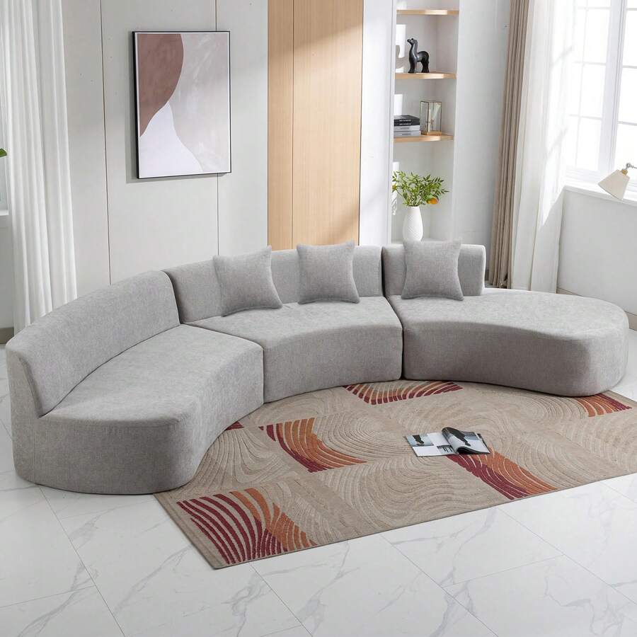 Oversized Modular Sectional Sofa For Living Room, 136.6" Minimalist Modern Curved Sofa Cloud Couch Chenille Upholstered Deep Seat Sofa Couch With Chaise & Pillows - Xám - Xem 1