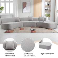 Oversized Modular Sectional Sofa For Living Room, 136.6" Minimalist Modern Curved Sofa Cloud Couch Chenille Upholstered Deep Seat Sofa Couch With Chaise & Pillows - Xám - Xem 5