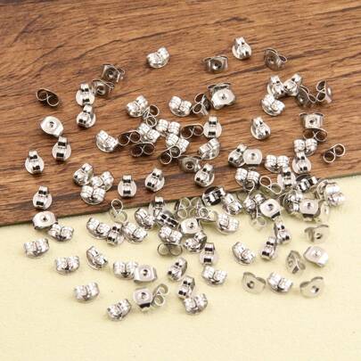 100pcs Stainless Steel Fashion Earring Stoppers, Suitable For Various Earring Studs And Earring Hoops Diy Jewelry Making
