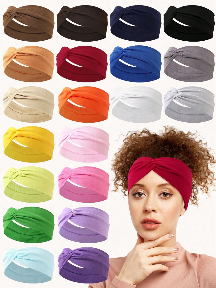 Bộ 10 băng đô cài tóc nữ màu trơn thêu chữ thập, phụ kiện tóc thời trang, băng đô turban thường ngày, băng thấm mồ hôi, băng đô mùa thu đông cho trang phục đi nghỉ mát, khăn choàng thanh lịch cho nữ, khăn bandana mềm mại cho trang phục mùa hè. - Nhiều màu - Xem 1