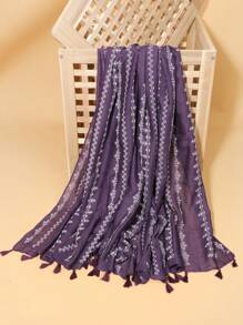 1 Nữ Họa Tiết Sọc Tua Rua Viền Boho Hijab Cho Cuộc Sống Hàng Ngày - Bụi hồng - Xem 8