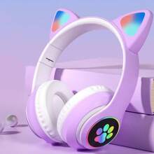 Fone gatinho Fone De Ouvido carinha Sem Fio Bluetooth Com Orelhas De Gato - STN-28 - Roxo - Visão 6