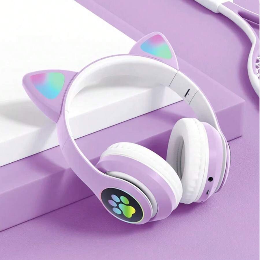 Fone gatinho Fone De Ouvido carinha Sem Fio Bluetooth Com Orelhas De Gato - STN-28 - Roxo - Visão 1