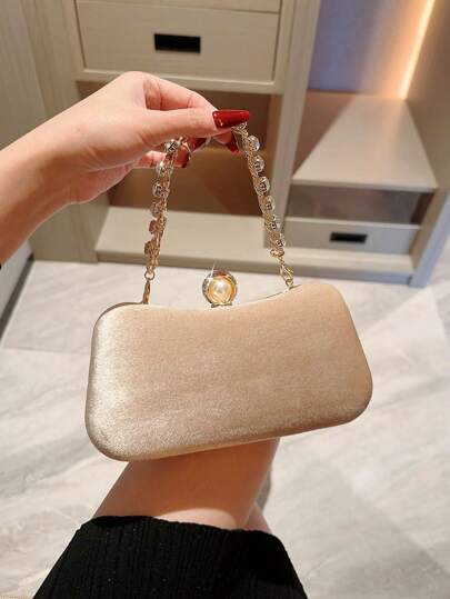 月夜豪華手拿包1入組，采用柔軟絨面料制成，搭配閃亮鑲嵌鑽鍊及鏈帶，適用於正式/舞會/派對/跳舞/禮服/浪漫婚禮/伴娘等場合