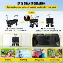 SKYSHALO Collapsible Garden Cart W/ Removable 600D Oxford Canopy, Extra Large Folding Utility Wagon Carts 220lbs Load W/ 7" Wheels, Heavy Duty Outdoor All Terrain Beach Wagon For Camping, Shopping, Picnic, Sports