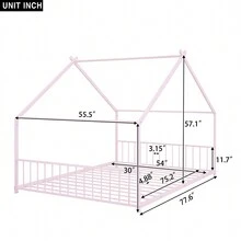Full House Bed For Kids, Metal Floor Bed Frame Full With Headboard And Footboard, Full Kids Bed Floor Bed For Kids, Girls, Boys - Pink - View 3