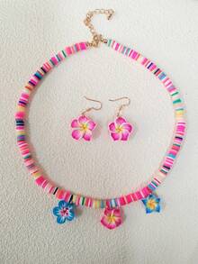 Turquoise Flower Necklace Earring One Set Beach Boho Jewelry For Women - Boho Jewelry Set - View 2