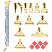 12 件金色/银色/彩色玫瑰金钻石钻头 + 1/3 件闪亮葫芦笔形塑料笔 + 6 件红胶 + 1 件塑料盒钻石画工具套件，螺纹 - 12pcs金色鑽頭 - 查看 26
