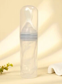 Infant Milk Bottle With Food Dispenser Spoon, Silicone Press Feeding Spoon, Suck-Attached Plate & Anti-Dust Pp Storage Container Set For Baby-Utensils For Supplementary Food With Health & Hygiene Packaging