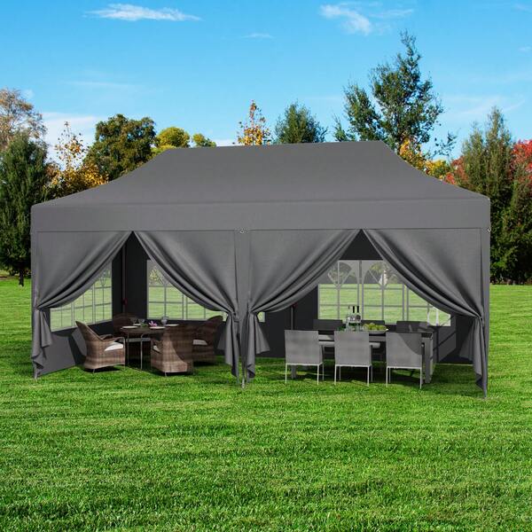 Pirecart 10'x20' Pop Up Canopy Tent With 6 Sidewalls, Heavy Duty Commercial Event Shelter Instant Gazebo Outdoor Wedding Party Canopy Tent With Wheeled Bag, 6 Sandbags, 6 Windproof Ropes, 12 Steel Stakes