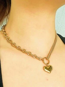 MECYLIFE 1pc Stainless Steel Heart Pendant Detail Gold Plated Bracelet For Women Valentines,Mom,Mother,Mother's Day,Gift