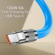 120W 6A USB 转 Type C 超快速充电线兼容三星 Redmi POCO OPPO VIVO 高速 USBC 手机充电器线数据 USB C 线锌合金充电线适用于汽车 USB C Type-C 液态硅胶充电和数据线 - 藍色 - 查看 4