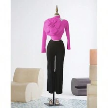 Blusa Manga Larga Flor En Pecho - Rosa - Ver 2