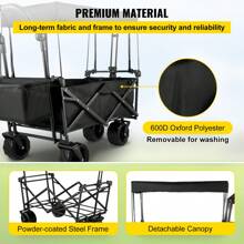 SKYSHALO Collapsible Garden Cart W/ Removable 600D Oxford Canopy, Extra Large Folding Utility Wagon Carts 220lbs Load W/ 7" Wheels, Heavy Duty Outdoor All Terrain Beach Wagon For Camping, Shopping, Picnic, Sports