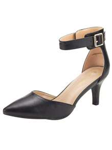 Women's Low Heel Ankle Strap Elegant Dress Pump Shoes - Black - View 2