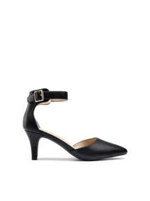 Women's Low Heel Ankle Strap Elegant Dress Pump Shoes - Black - View 5