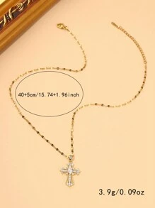 1 pieza Colgante de cruz de lujo con incrustaciones de circonita de aleación de cobre hecho a mano con cadena de labio de acero inoxidable, regalo de joyería religiosa, esencial para el transporte diario de las mujeres