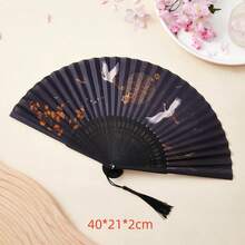 1pc Chinese-Style Retro Fan With Tassel For Women, Japanese-Style Small Foldable Classic Costume Dance Fan Made Of Summer Fabric Vintage - Multicolor - View 2