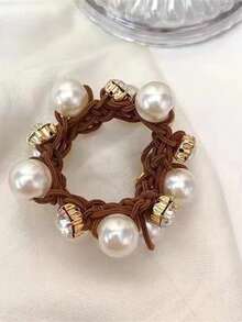 1入組多色優雅珍珠髮圈,極簡主義髮飾,適用於女性日常馬尾造型 - 彩色 - 查看 10