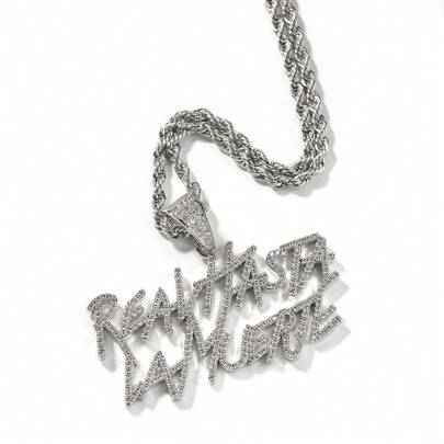 1 pieza Nuevo collar de moda de hip hop de pendiente doble con letras y diamantes de imitación "Reavttasta / Lamuerte" para hombres y mujeres, ideal para regalo en fiestas