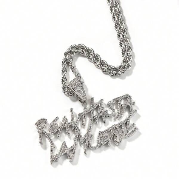 1 pieza Nuevo collar de moda de hip hop de pendiente doble con letras y diamantes de imitación "Reavttasta / Lamuerte" para hombres y mujeres, ideal para regalo en fiestas