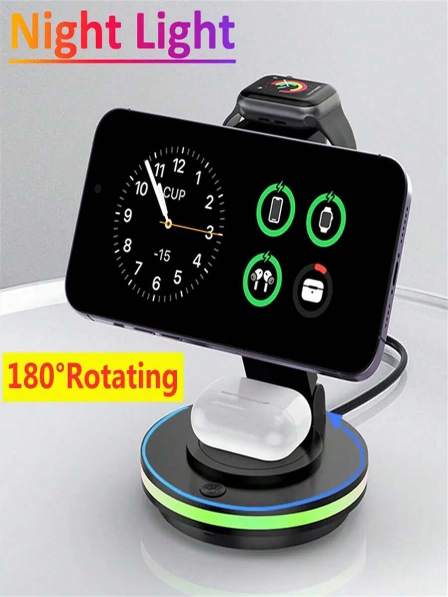 180° Rotate Foldable Wireless Charger Stand 15W Fast Charging Station