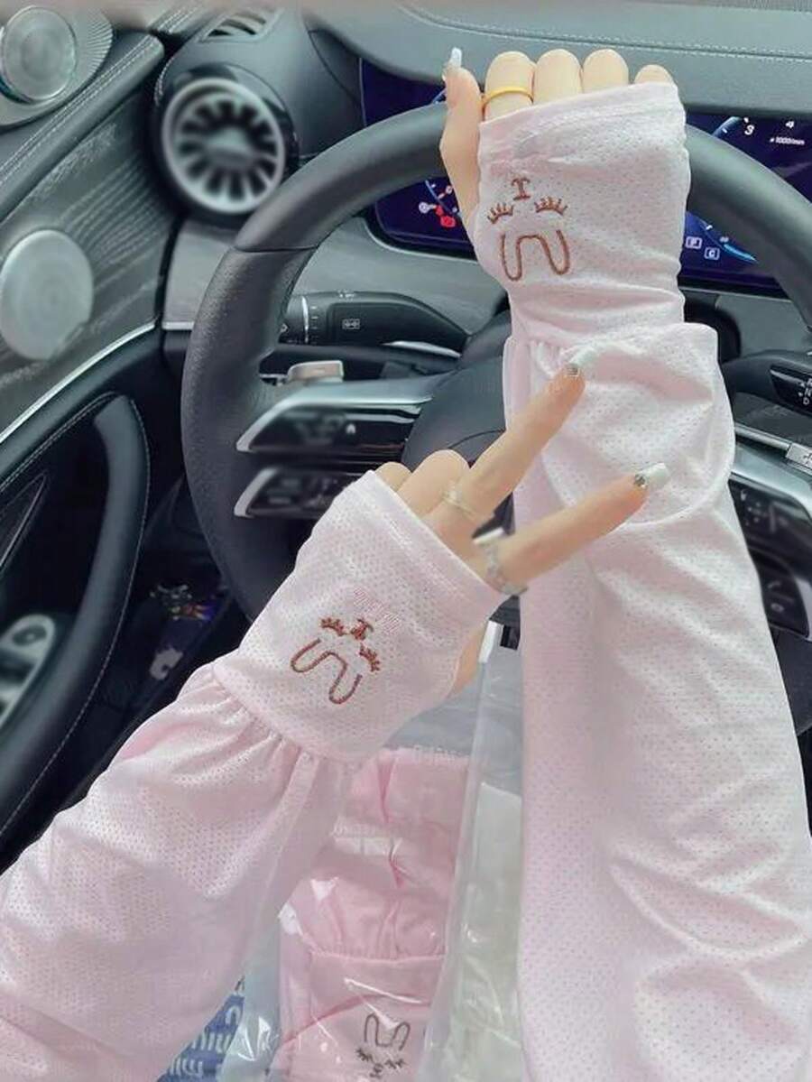 2 piezas de mangas de hielo lindas, holgadas, de moda y encantadoras para ciclismo y conducción con protección UV y protección solar - Rosa - Ver 1