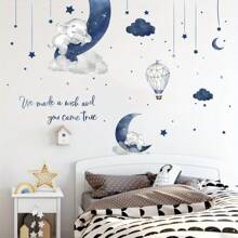 BRUP Cartoon Cute Elephant Sleeping On The Moon Balloons Wall Stickers For Bedroom Living Room Nursery Decoration Wall Decals Wall Decor Room Decor Personalised Stickers
