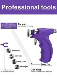 Professional Ear Piercing Gun Tools Reusable Nose Navel Helix Piercing Tool Set Body Jewelry Machine Kit With 4 Heads - Multicolor - View 2