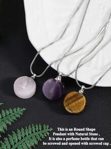 1 Miếng Vàng Màu sắc Tròn Hình dạng Pha lê Chai Nước hoa Dây chuyền Đối với phụ nữ Cô gái Nam Rock Pha lê Thạch anh hồng Thạch anh tím Đá tự nhiên Vật rủ xuống Tinh dầu Đồ treo Thép không gỉ Hộp Chuỗi - Vòng cổ - Xem 3