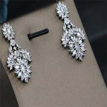 鍍銅方晶鋯石新娘婚禮晚禮服配件套裝帶項鍊 - 白色 - 查看 3