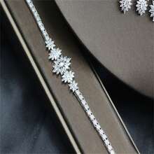 鍍銅方晶鋯石新娘婚禮晚禮服配件套裝帶項鍊 - 白色 - 查看 2