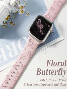 花卉雕刻表带与 Apple Watch 表带 40 毫米 38 毫米 41 毫米 44 毫米 45 毫米 49 毫米 42 毫米 46 毫米女款兼容，柔软硅胶可爱蝴蝶花朵图案运动表带，适用于 Ultra 2 SE 10 9 8 7 6 5 4 3 2 1 系列表带，作为返校学生的礼物