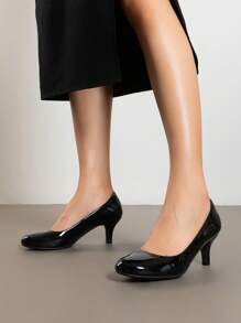 Women's Low Heel Court Pumps Solid Color Elegant Comfortable Bridal Wedding Shoes - Đen và trắng - Xem 3