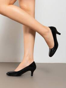 Women's Low Heel Court Pumps Solid Color Elegant Comfortable Bridal Wedding Shoes - Đen và trắng - Xem 4