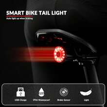 ROCKBROS LED Rear Bike Tail Light, 100 Lumens USB Rechargeable Ultra Bright Smart Tailight, Brake Sensing Bicycle Light For Mountain And Road Cycling, 7 Light Modes - Black - View 2