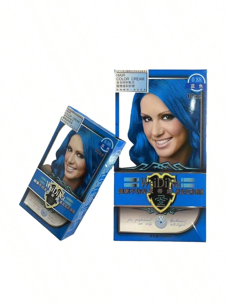 Tinte para el cabello color azul 50ml*2  Natural Tinte Cabello  Sin Amoníaco Sin Parabenos Cubre Canas  Crema Tinte permanente para el cabello, tabla de colores mágica de 5 minutos - Azul - Ver 1