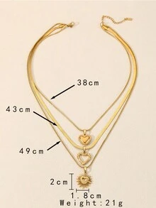 1入組不銹鋼金黃色戀愛多層項鍊吊墜套裝，適用於女性日常裝飾或送禮 - 金黃色 - 查看 4