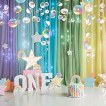 4个透明泡泡花环美人鱼派对装饰，彩色扁平镂空挂饰，适用于生日、洗礼、婚礼、海洋主题墙贴、婴儿派对、水下节日、儿童拍照道具、家居装饰、房间装饰、墙面装饰礼品、毕业典礼 - 彩色 - 查看 5