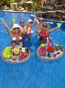 1Pc Sliver Summer Party Bucket Cup Holder Inflatable Pool Float Beer Drinking Cooler Table Bar Tray Beach Swimming Ring Beer Bottle Holder Vacation