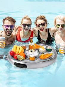 1Pc Sliver Summer Party Bucket Cup Holder Inflatable Pool Float Beer Drinking Cooler Table Bar Tray Beach Swimming Ring Beer Bottle Holder Vacation