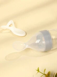 Infant Milk Bottle With Food Dispenser Spoon, Silicone Press Feeding Spoon, Suck-Attached Plate & Anti-Dust Pp Storage Container Set For Baby-Utensils For Supplementary Food With Health & Hygiene Packaging