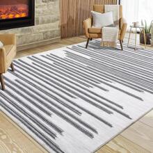 Washable Living Room Area Rug Indoor Modern Abstract Rugs Soft Non Slip Large Rugs For Bedroom Dining Room Low Pile Geometric Throw Carpet Rug Foldable Thin Rug With Stripped Lines Pattern Non Shedding Home Decor Mat For Laundry Bathroom Contemporary Kitchen Rugs - 灰色 - 查看 2